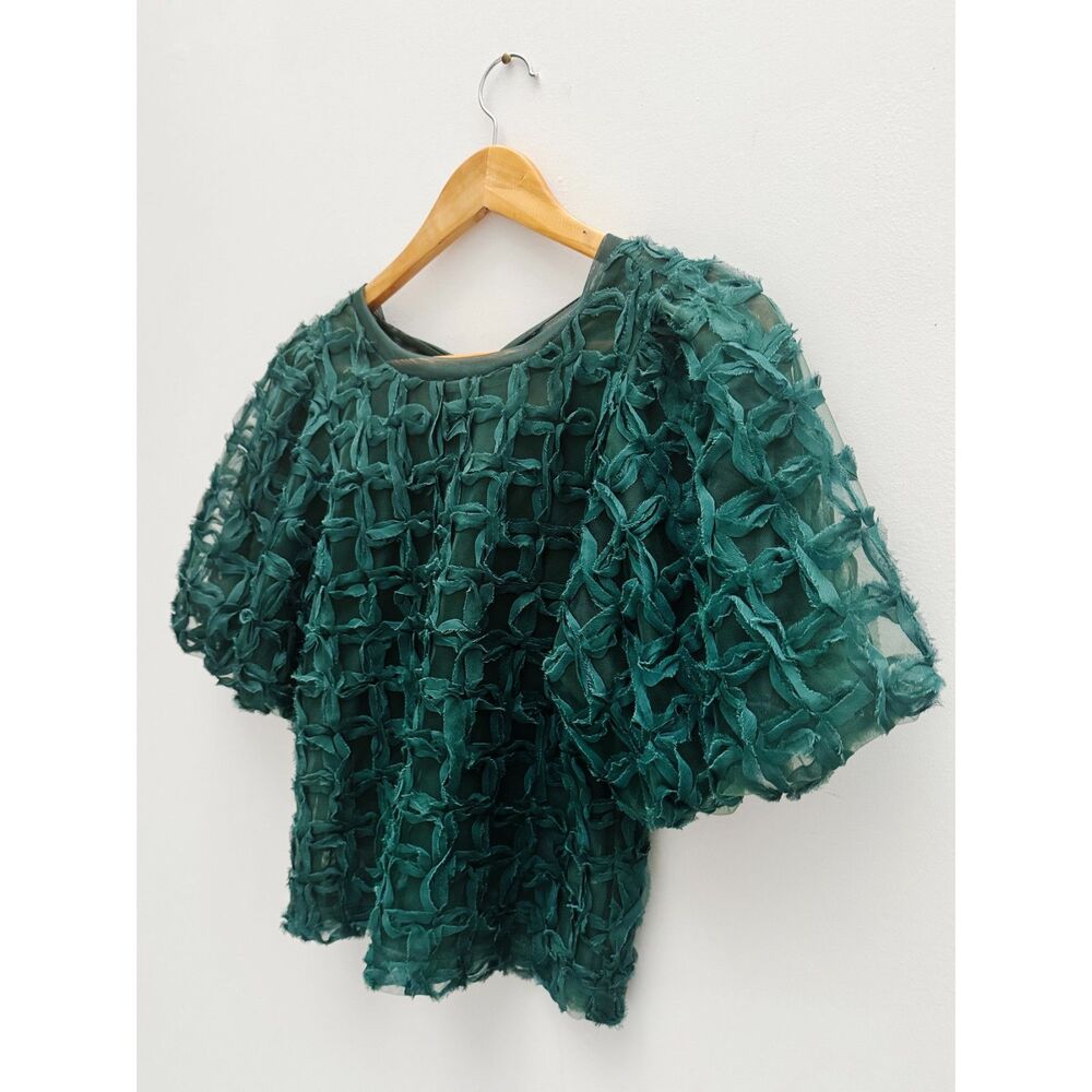 Sarah Hann Karla Textured Top Anthropologie Emerald Green Size S - Picture 2 of 6